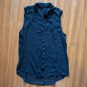 Sheer Black Sleeveless Button Down Blouse